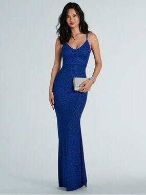 Windsor Rachel Formal Glitter Lace-Up Dress in Blue